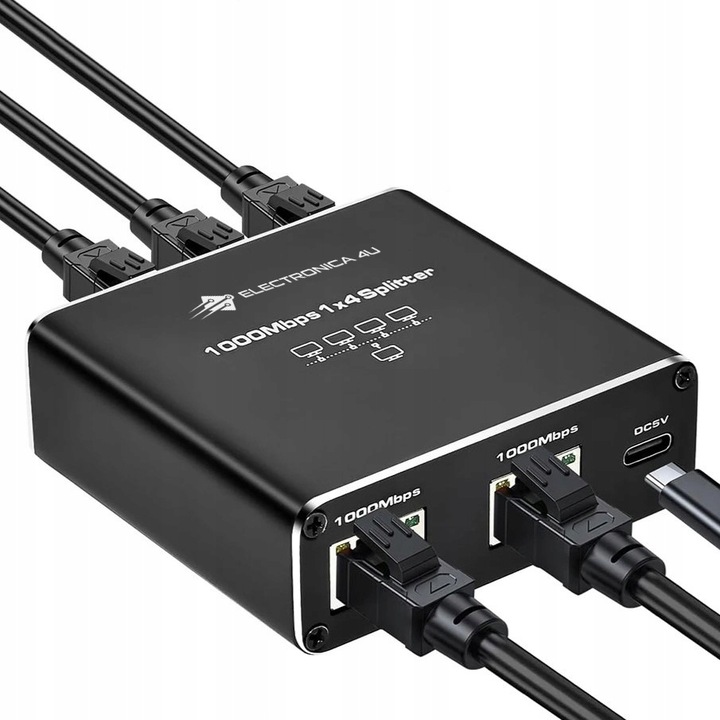 Adapter rozdzielacz mini Switch splitter LAN Ethernet RJ45 4xRJ45 1000M 1GB