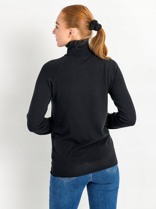 Golf Sweter Damski z Wiskozą Gładki Długi Rękaw Klasyczny Czarny M