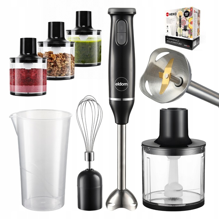 Blender wielofunkcyjny ręczny rozdrabniacz zestaw mikser czarny Eldom