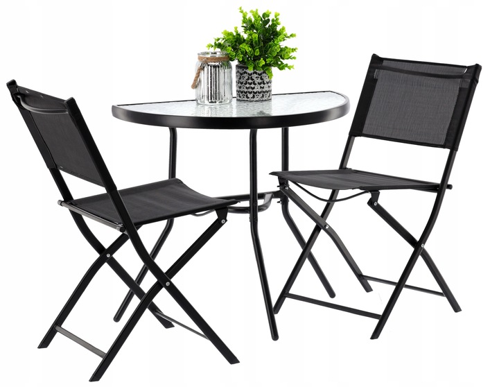 ZESTAW MEBLI BALKONOWYCH DO OGRODU 2x KRZESŁA SKŁADANE + STÓŁ