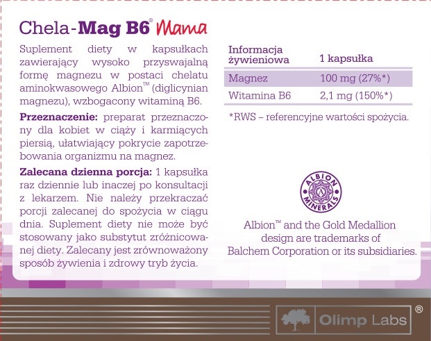 OLIMP Chela-Mag B6 Mama magnez i witamina B6 Suplement diety 30 kapsułek