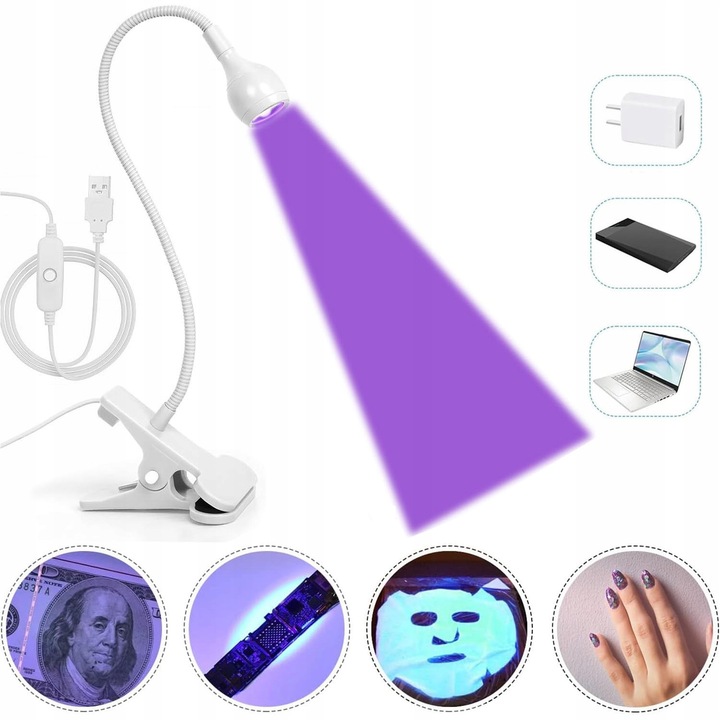 Lampka UV LED do górnych form 5W biała. Mini lampka UV zasilana USB.