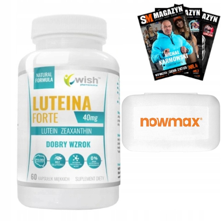 WISH LUTEINA FORTE NA WZROK OCZY BEZ GLUTENU 40 mg 60 kaps + PILL BOX