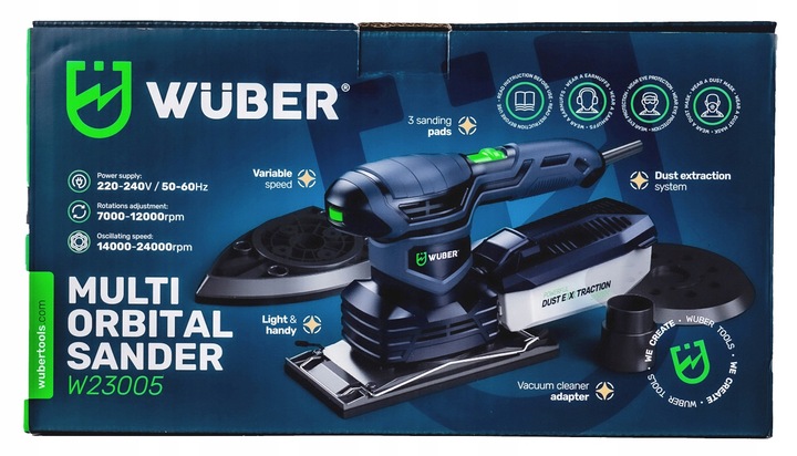 SZLIFIERKA MIMOŚRODOWA OSCYLACYJNA ELEKTRYCZNA WUBER Z REGULACJĄ 3w1 1300W
