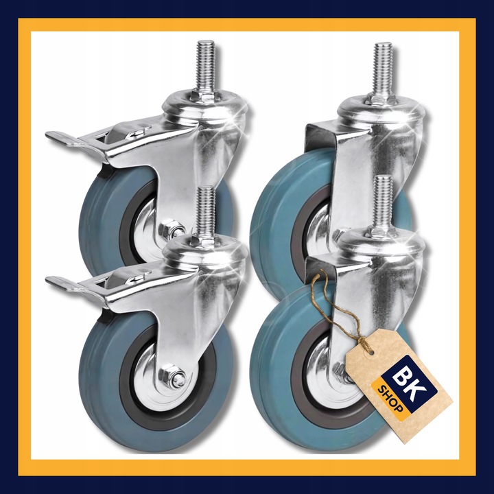 ZESTAW JEZDNY KÓŁKA OBROTOWE 140 kg GUMOWE KOŁA MEBLOWE HAMULEC 50 mm