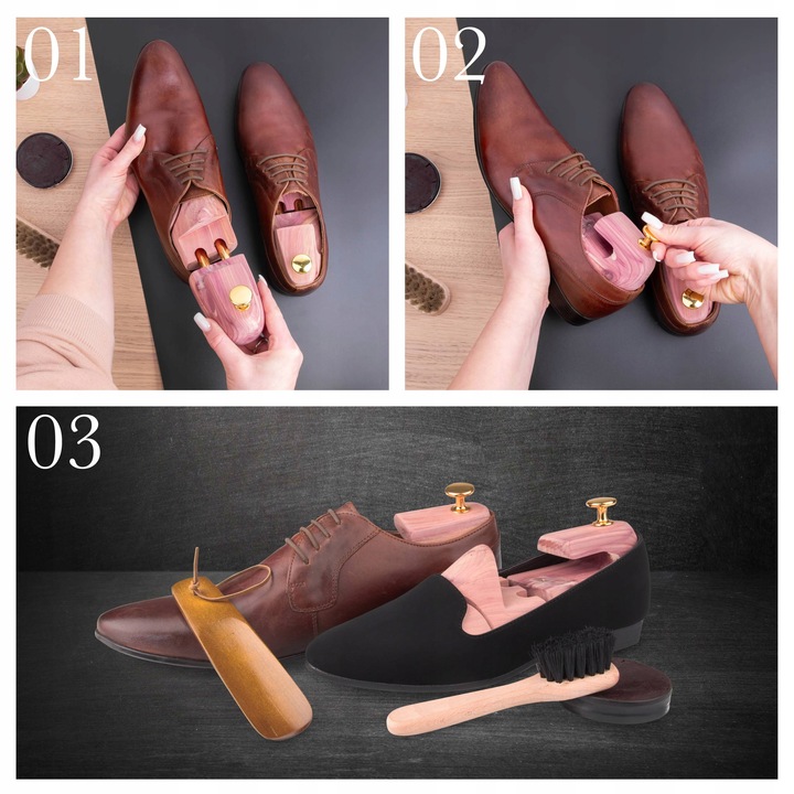 Prawidła cedrowe do rozciągania obuwia drewniana + łyżka do butów ZESTAW