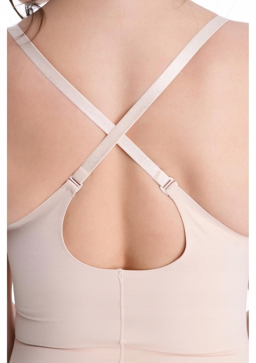 Julimex Beżowe wyszczuplające body pod biust z siateczką XXL