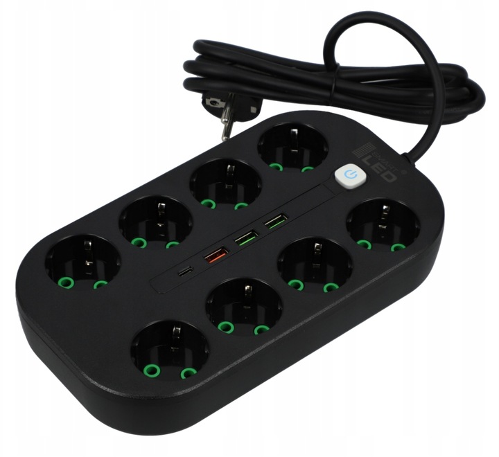 Przedłużacz listwa zasilająca 2 metry 8 gniazd + ładowarka USB + USB-C