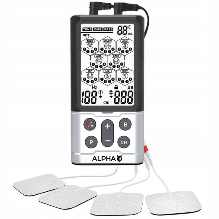Elektrostymulator mięśni i nerwów TENS EMS MASAŻ 60 prog ALPHA + elektrody