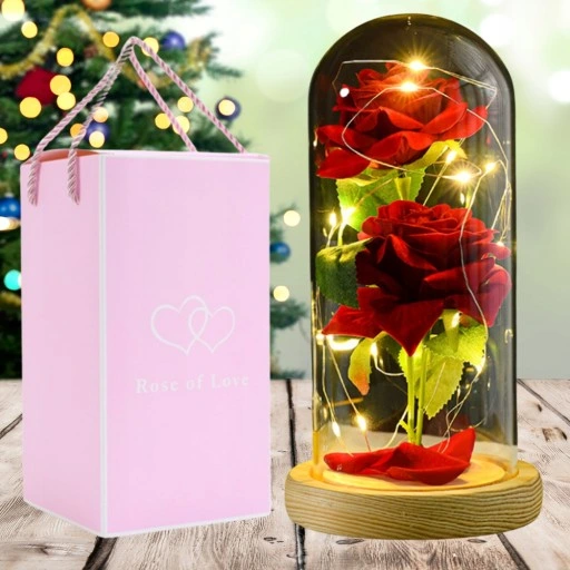 WIECZNA RÓŻA W SZKLE ŚWIECĄCA LED PREZENT PUDEŁKO NA WALENTYNKI DZIEŃ BABCI