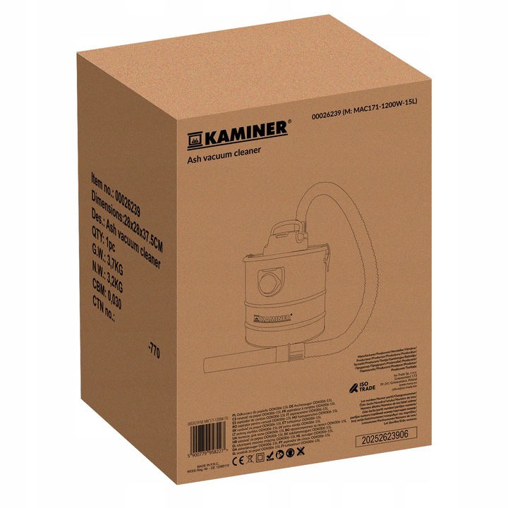 Odkurzacz Przemysłowy Bezworkowy do Kominka Popiołu Gruzu Pieca Grilla