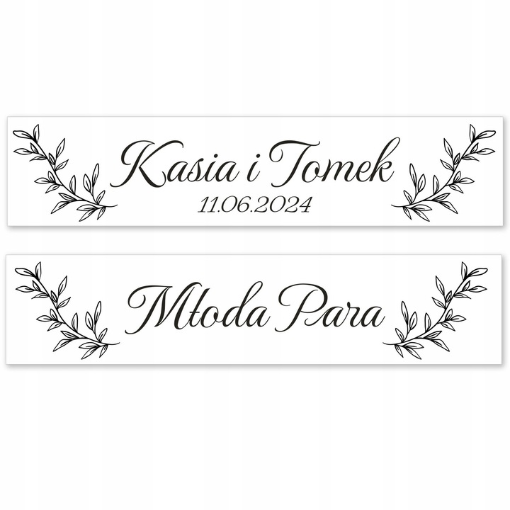 Tablice samochodowe na wesele 50x11cm złote czarne napisy ŚLUB WESELE WZORY
