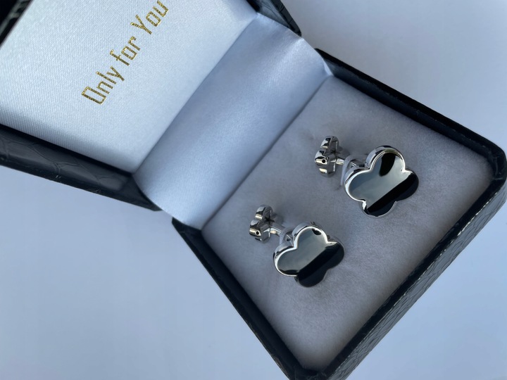 Markowe spinki do mankietów Exciting Czarna Koniczyna Koniczynka z Onyxem