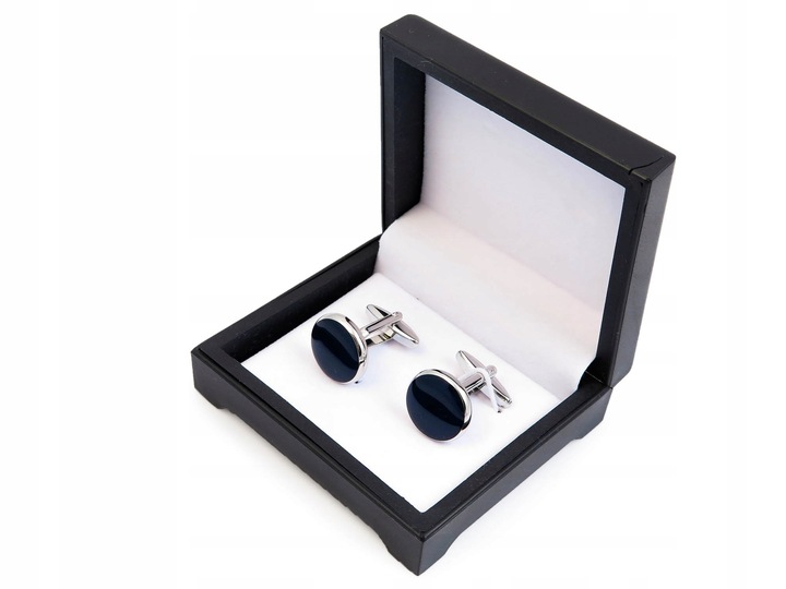 Srebrne spinki smokingowe granatowe oczko N102