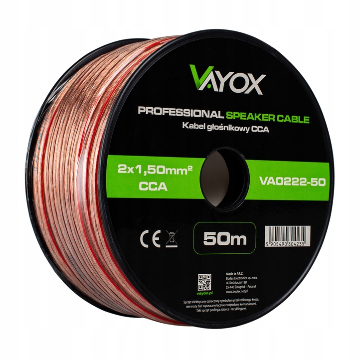 KABEL PRZEWÓD GŁOŚNIKOWY DWUŻYŁOWY PROFESJONALNY AUDIO HQ 2x1,5mm 50m