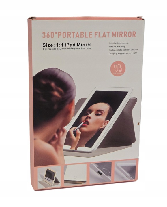 LUSTERKO KOSMETYCZNE LED SKŁADANE OBROTOWE SLIM JAK TABLET BIAŁE PODRÓŻNE