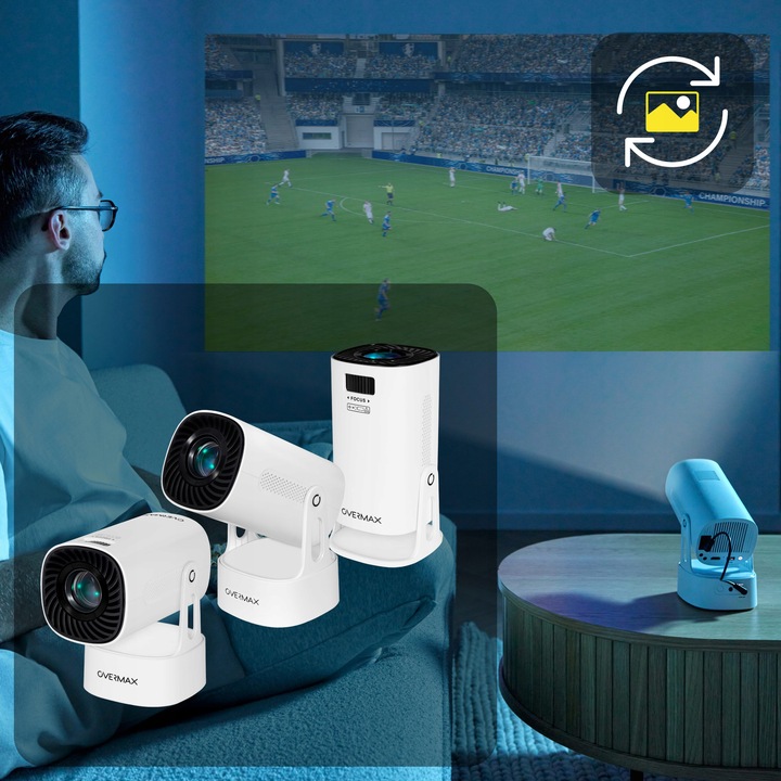 PROJEKTOR RZUTNIK ANDROID TV WIFI BEZPRZEWODOWY OBROTOWY LED PRZENOŚNY