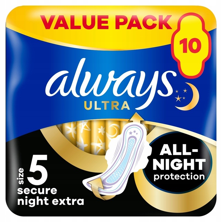 Zestaw x4 Always Ultra Podpaski Secure Night Extra rozmiar 5, 10 szt