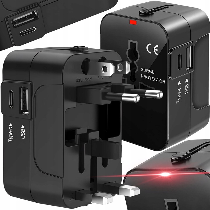 PRZEJŚCIÓWKA ADAPTER GNIAZDKA PODRÓŻNY USA UK CAŁY ŚWIAT USB C PD