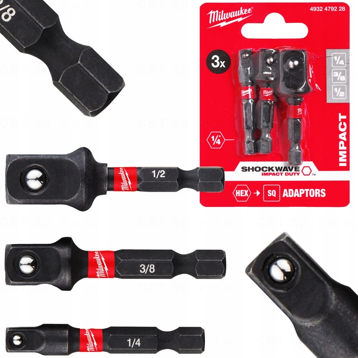 ADAPTER UDAROWY 1/4 NA 1/4 3/8 1/2 MILWAUKEE 3 szt