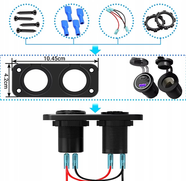 GNIAZDO ZAPALNICZKI Ładowarka samochodowa Szybkie ładowanie QC PD ON OFF N