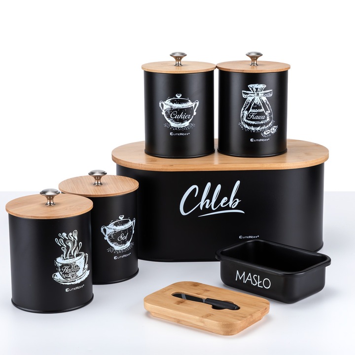 CHLEBAK POJEMNIKI MASELNICZKA DESKA BAMBUSOWY NA PRZYPRAWY CHLEB NOŻYK