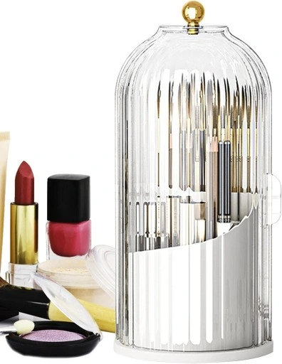 POJEMNIK ORGANIZER NA KOSMETYKI PUDEŁKO NA PĘDZLE MAKIJAŻU ELEGANCKI BIAŁY