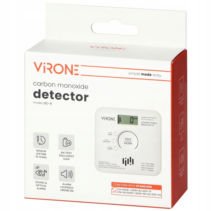 Czujnik Czadu Detektor Tlenku Węgla Bezprzewodowy 85db 10 LAT +