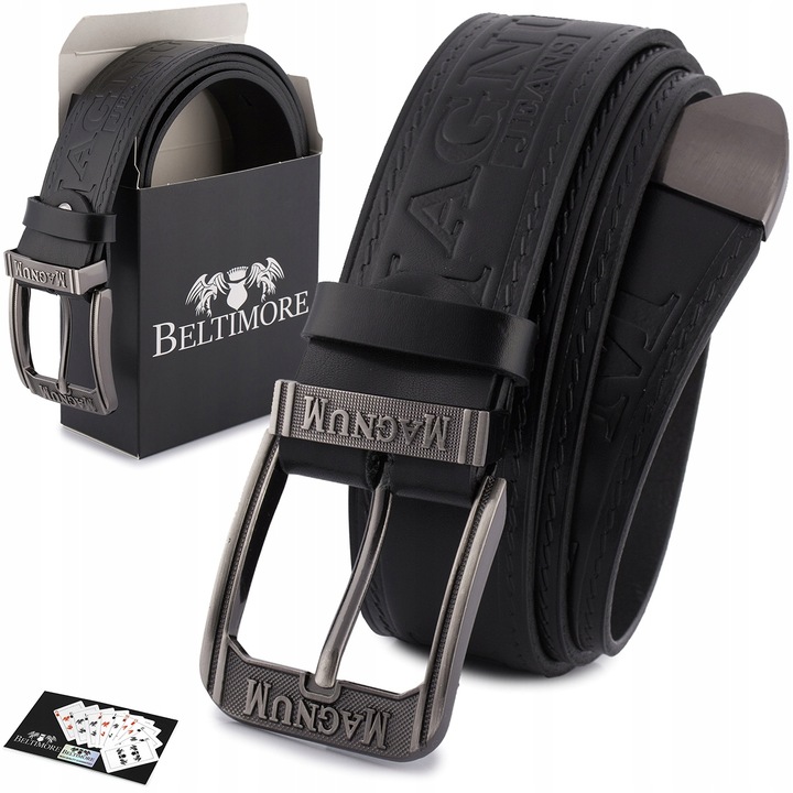 Pasek męski skórzany premium szeroki 4cm klasyczny czarny Beltimore