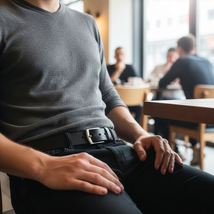 Pasek Męski Skórzany STEVENS Czarny 3cm Wąski Spodni Garnituru Jeans