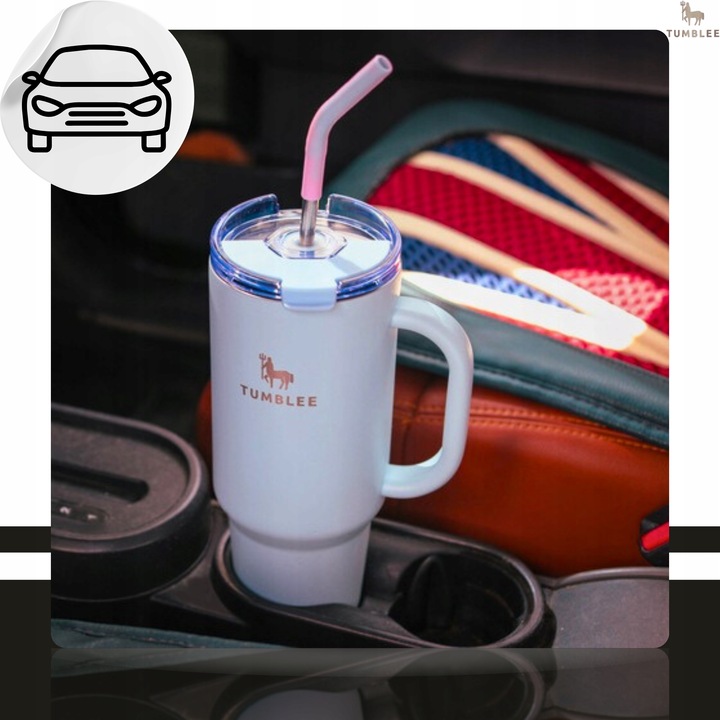 Duży Kubek Termiczny do Auta Ze Słomką Ustnikiem Nieprzeciekający 1200ml