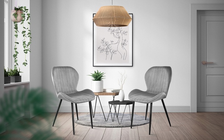 Krzesło welurowe tapicerowane MARK ADLER szare do jadalni salonu loft