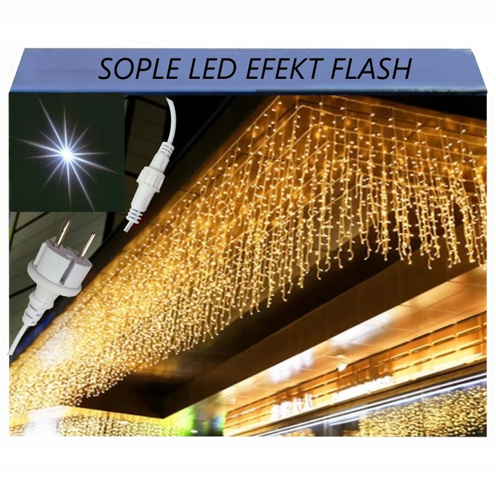 SOPLE 500 LED KURTYNA LAMPKI ZEWNĘTRZNE IP44 FLASH Białe Ciepłe 25m