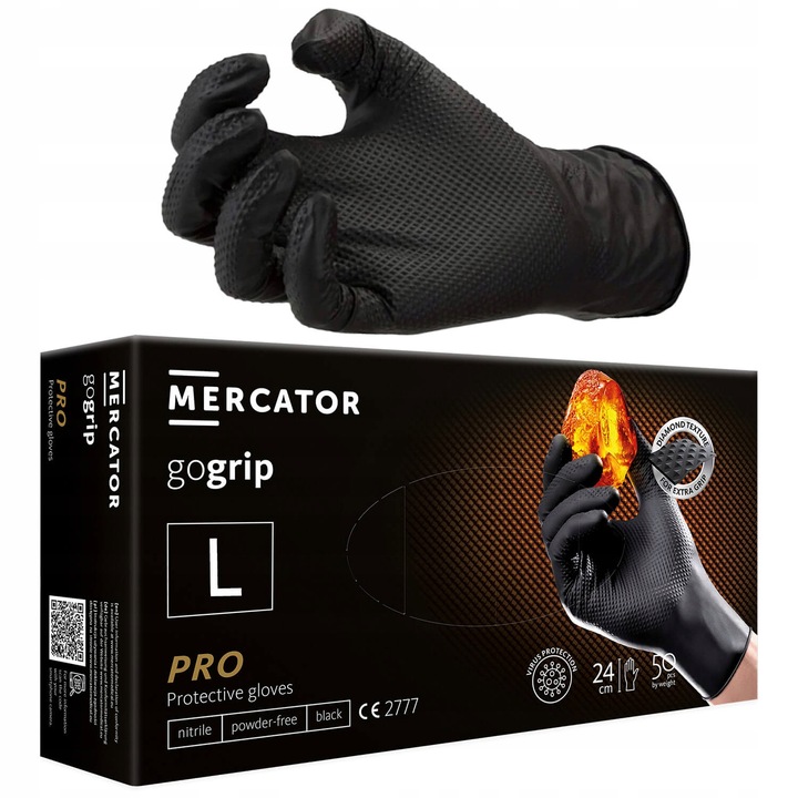 Rękawice Nitrylowe Mercator GOGRIP BLACK Czarne a50 L