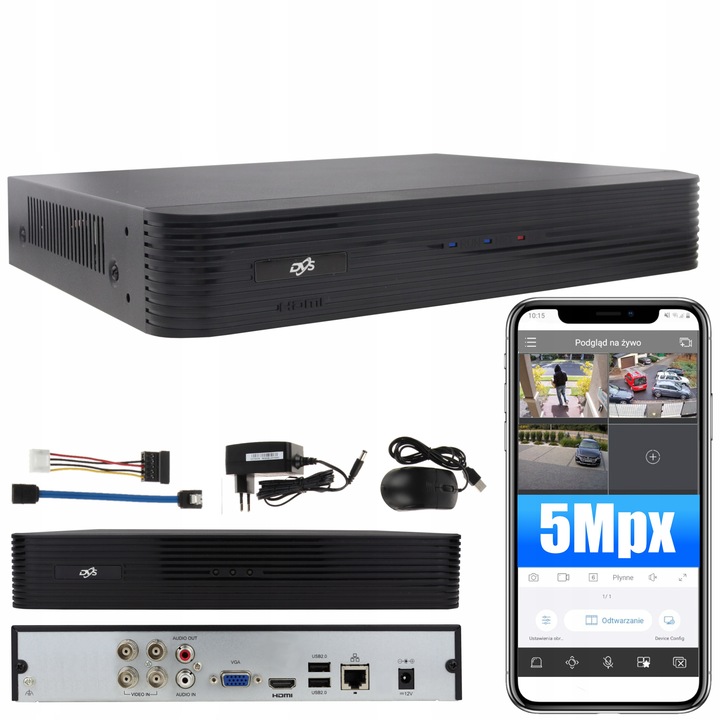 REJESTRATOR ANALOGOWY DO MONITORINGU 4 KANAŁY 5MPx DVS PODGLĄD ZDALNY DVS