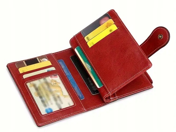 PORTFEL DAMSKI PORTMONETKA ELEGANCKA CZERWONY NA KARTY I MONETY