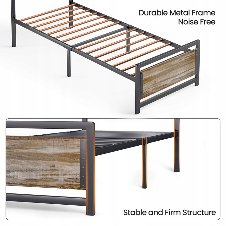 Bealife BF34 Łóżko 90x200 Metalowe Ciche Dla Młodzieży Szary