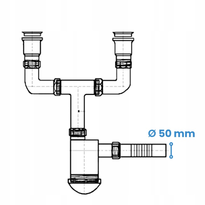 Syfon Zlewu DWUKOMOROWEGO 50 mm Odpływ PODWÓJNY Zlewozmywaka Sitko Manua W2