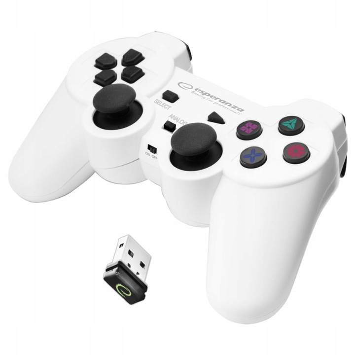 Gamepad Bezprzewodowy Kontroler Pad 2.4GHz PC PS3 Biały Wibracja