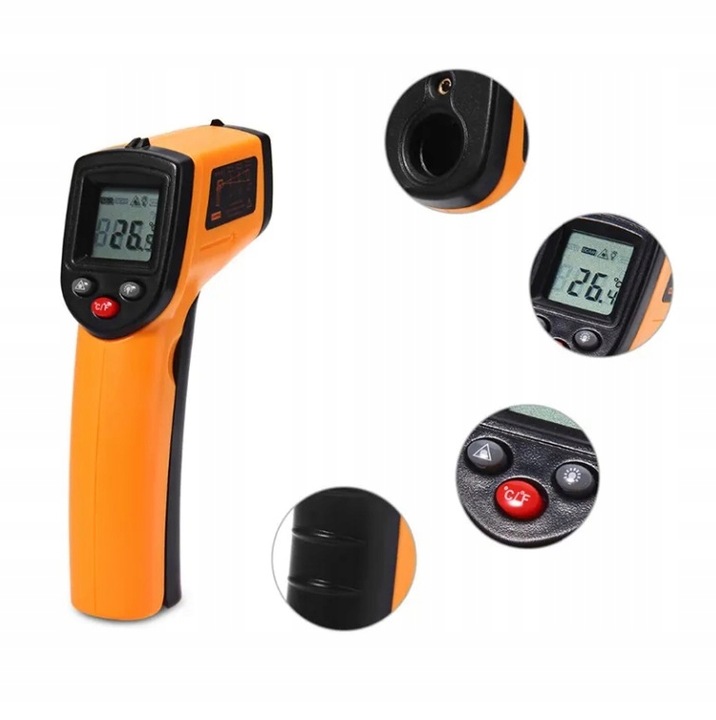 PIROMETR LASEROWY TERMOMETR BEZDOTYKOWY LCD -50 +380°C MIERNIK PODCZERWIEŃ