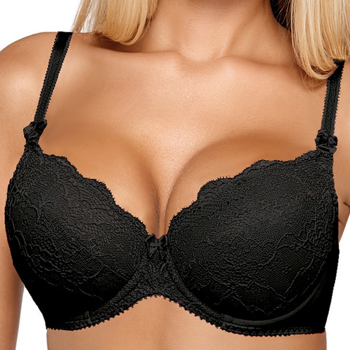 Biustonosz Push Up Koronkowy Stanik Modelujący Wygodny Wkładki Czarny 75B