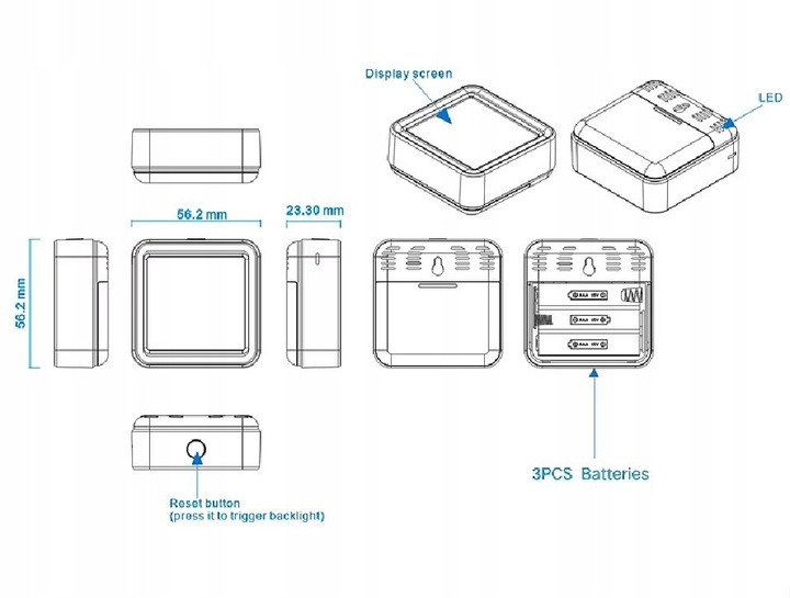 Termometr Czujnik Temperatury Wilgotności i Zegar TUYA SMART LIFE WIFI LCD