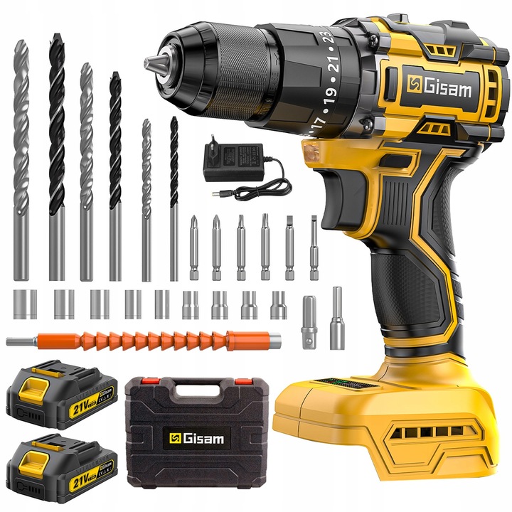 Zestaw bezszczotkowej wiertarki udarowej/wkrętarki 21V - 2 baterie +