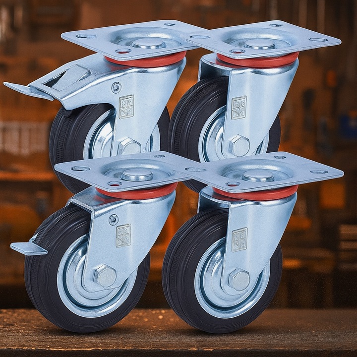 KÓŁKA OBROTOWE 75mm 200kg KOŁA METALOWO GUMOWE ZESTAW JEZDNY WÓZKÓW