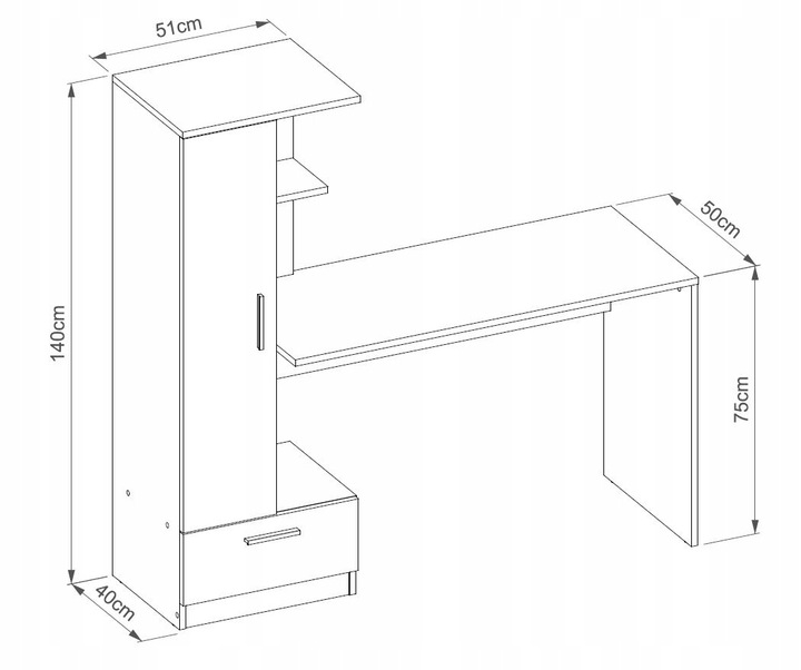 Nowoczesne biurko z regałem REGI BIAŁY REGAŁ BIURKO SZUFLADA UCHWYTY