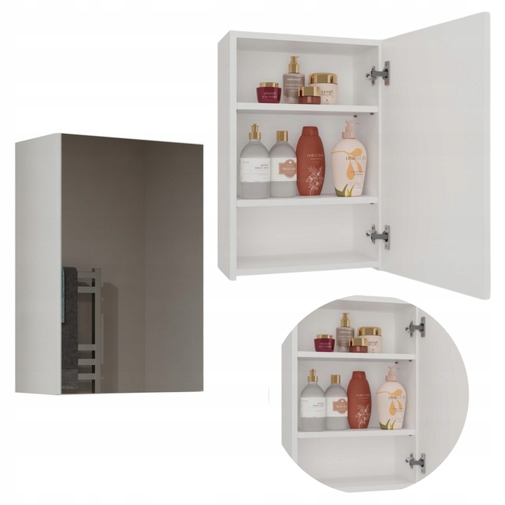 Szafka Wisząca z Lustrem nad Umywalkę Łazienkowa BIAŁA Pola 1xDrzwi 40