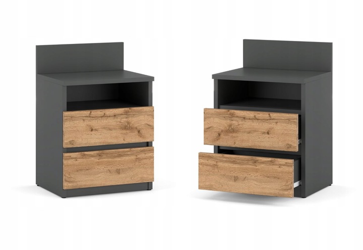 Szafka Nocna Stolik Nocny 40CM Szary Dąb Wotan 2 Szuflady Półka Do