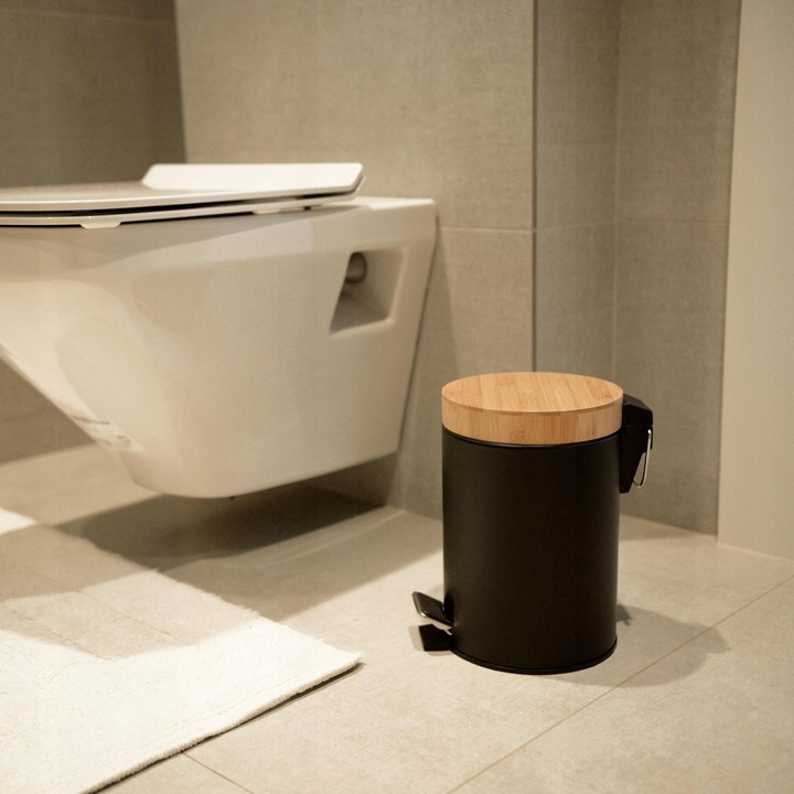 Kosz na śmieci łazienkowy mały śmietnik do łazienki kuchni czarny bambus