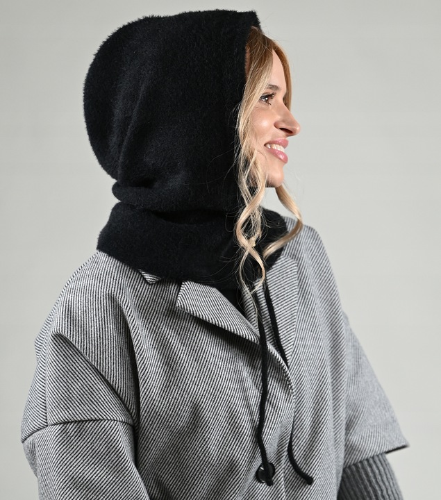 Balaclava czarna miekka Alpaka Czapka damska Kominiarka KAPTUR komin