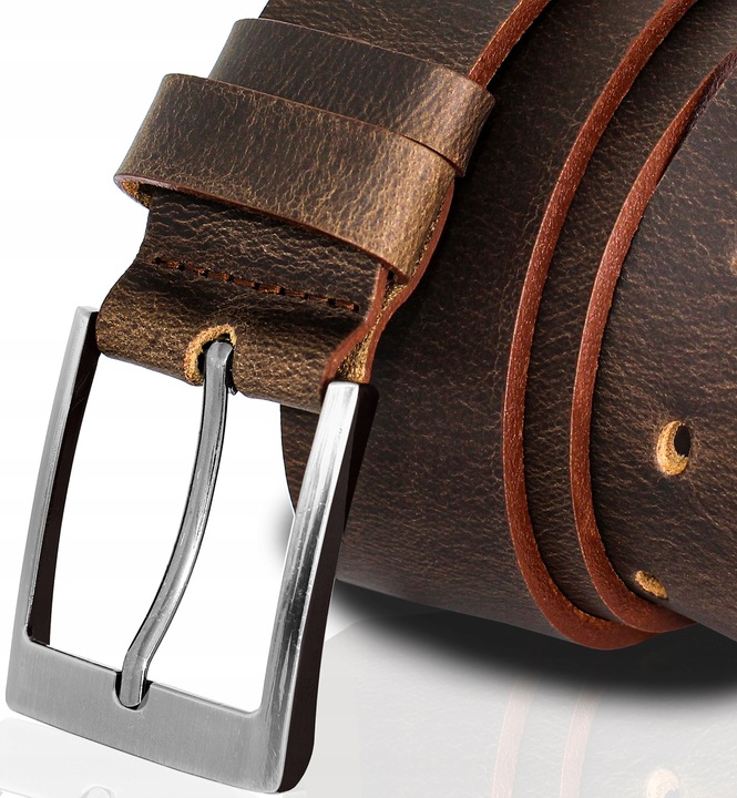 Szeroki skórzany pasek męski do JEANSÓW REVERSE SKÓRA NATURALNA LICOWA 100